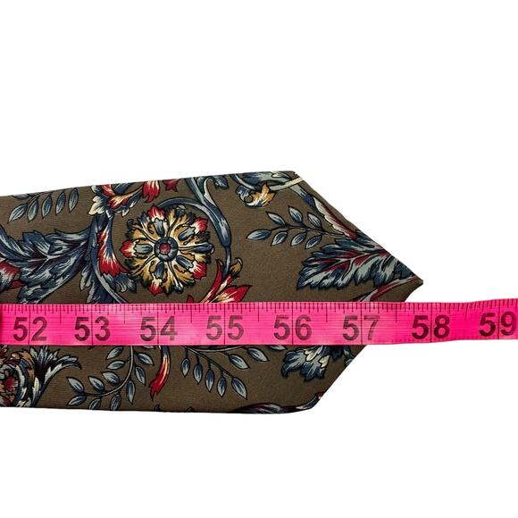 Oscar de la Renta Couture Taupe Brown Red Blue Floral Print Men's Neck Tie - Picture 8 of 8